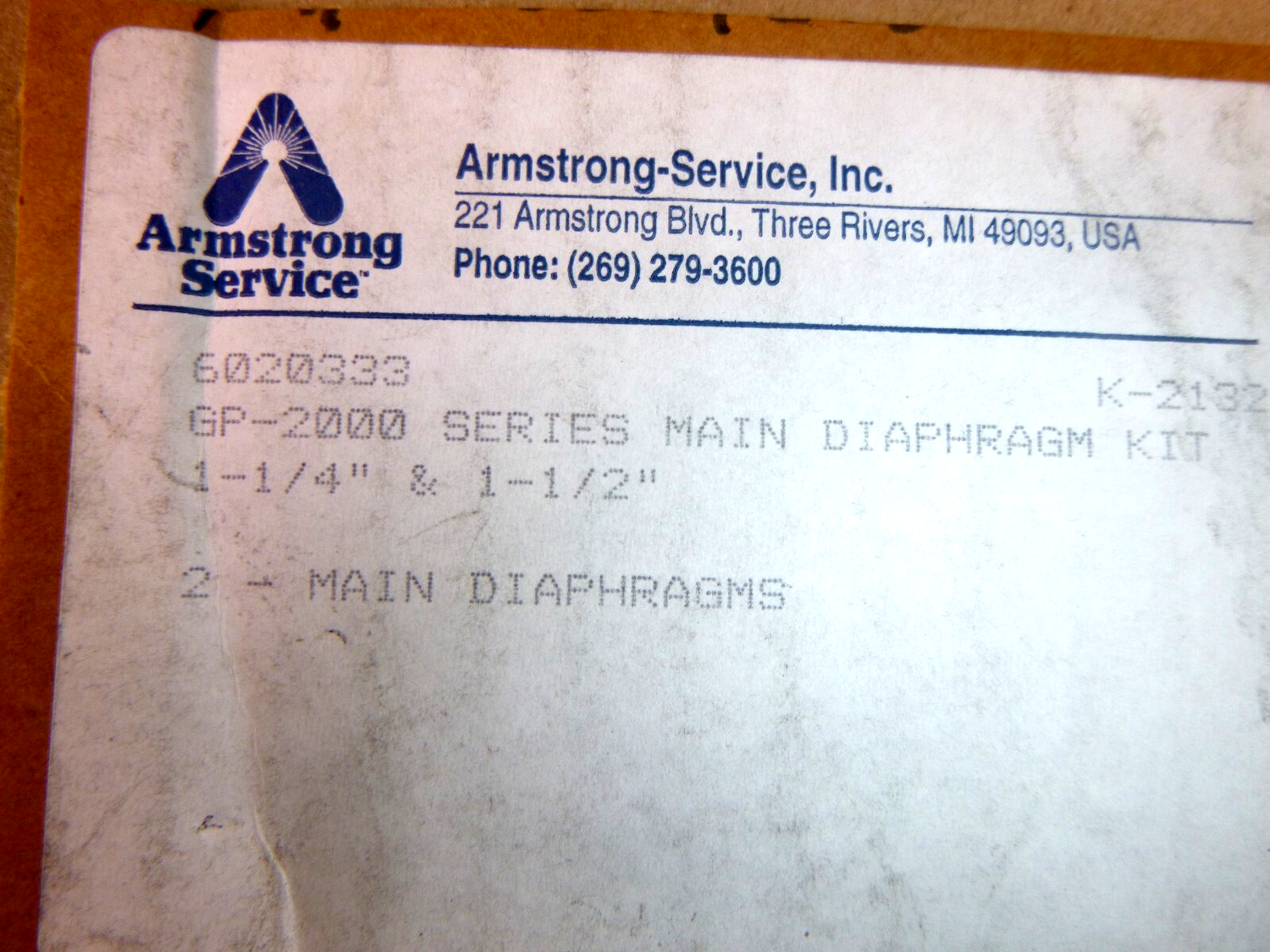 Armstrong GP-2000 Series 1-1/4" &amp; 1-1/2" Main Diaphragm Kit K-2132 | Industrial MRO Replacement Parts, Manufacturing Machine Parts &amp; Components, Heavy Equipment Parts Supplier