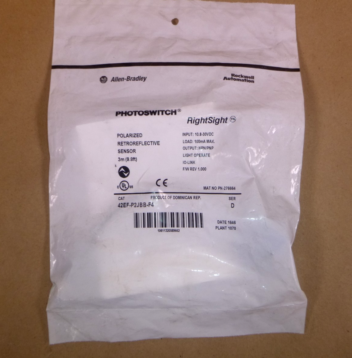 42EF-P2JBB-F4 Allen-Bradley RightSight Photosensor 10.8-30 Vdc 