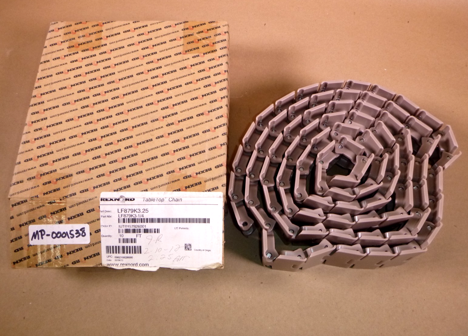 LF879K3-1/4 Rexnord Table Top Chain (10 Ft.) LF879K3.25 Tan | Industrial MRO Replacement Parts, Manufacturing Machine Parts &amp; Components, Heavy Equipment Parts Supplier