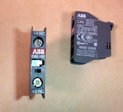 (Lot of 2) ABB CA5-01 Auxiliary Contacts Front Mount Blocks, Screw Clamp, 1NC | Electrical MRO Replacement Parts &amp; Components and Commercial Electrical Supplies Company
