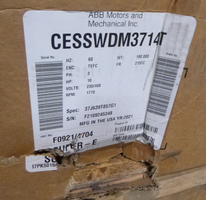 Baldor CESSWDM3714T Super-E Stainless Motor 215TC 10HP 1770RPM 230/460V 3PH