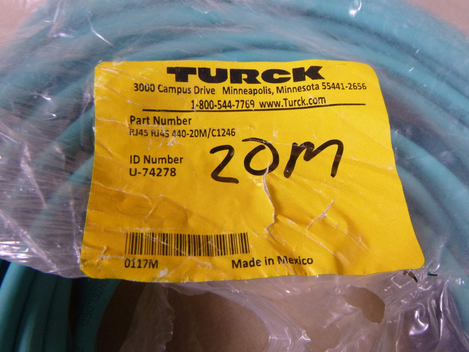 Turck RJ45 RJ45 440-20M/C1246 Ethernet Cable Assembly U-74278 , 20M | Electrical MRO Replacement Parts &amp; Components and Commercial Electrical Supplies Company