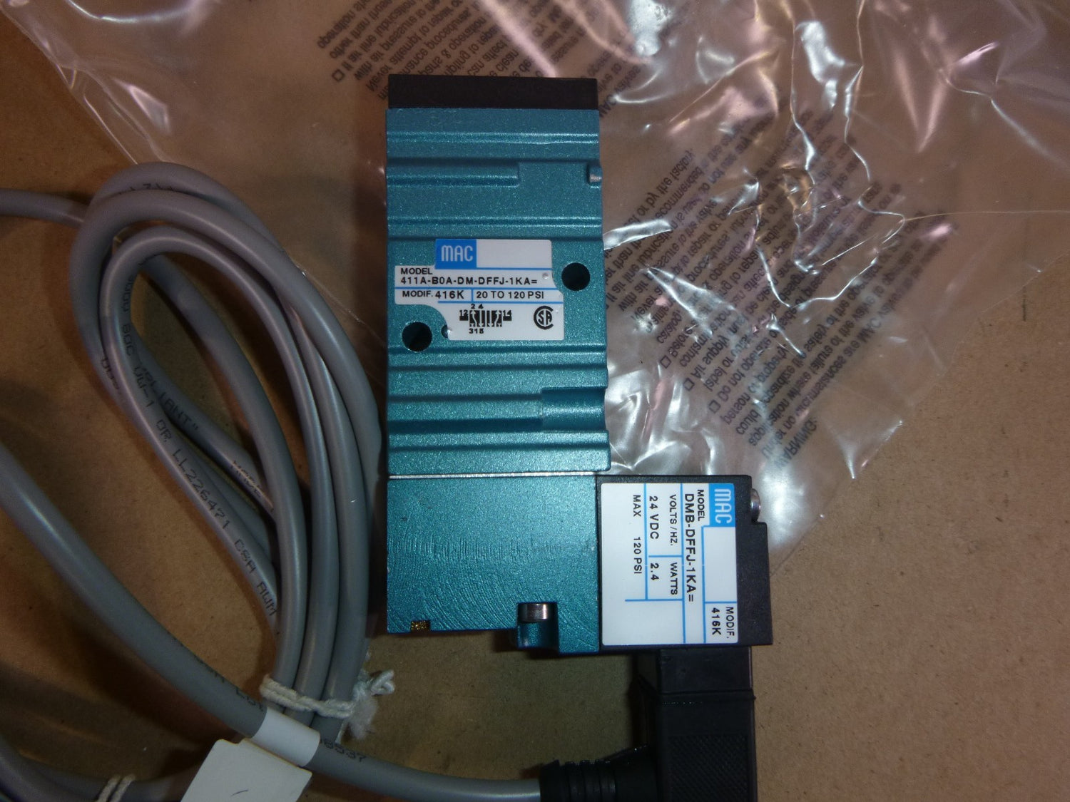 411A-B0A-DM-DFFJ-1KA MAC Valves 5/2 Way Single Solenoid Piloted Valve 20-120 Psi