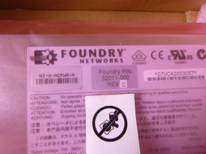Foundry Brocade NI-X-ACPWR Netiron XMR/MLX AC Power Supply 32011-000 | Electrical MRO Replacement Parts &amp; Components and Commercial Electrical Supplies Company