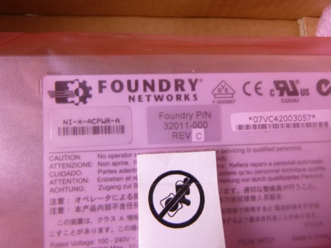 New Foundry Brocade NI-X-ACPWR Netiron XMR/MLX AC Power Supply 32011-000