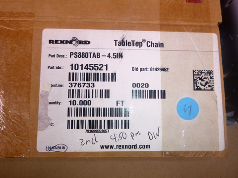10 Ft. Rexnord 880TAB Side-flexing Solid Table Top Chain PS880TAB - 4.5" Gray | Industrial MRO Replacement Parts, Manufacturing Machine Parts & Components, Heavy Equipment Parts Supplier