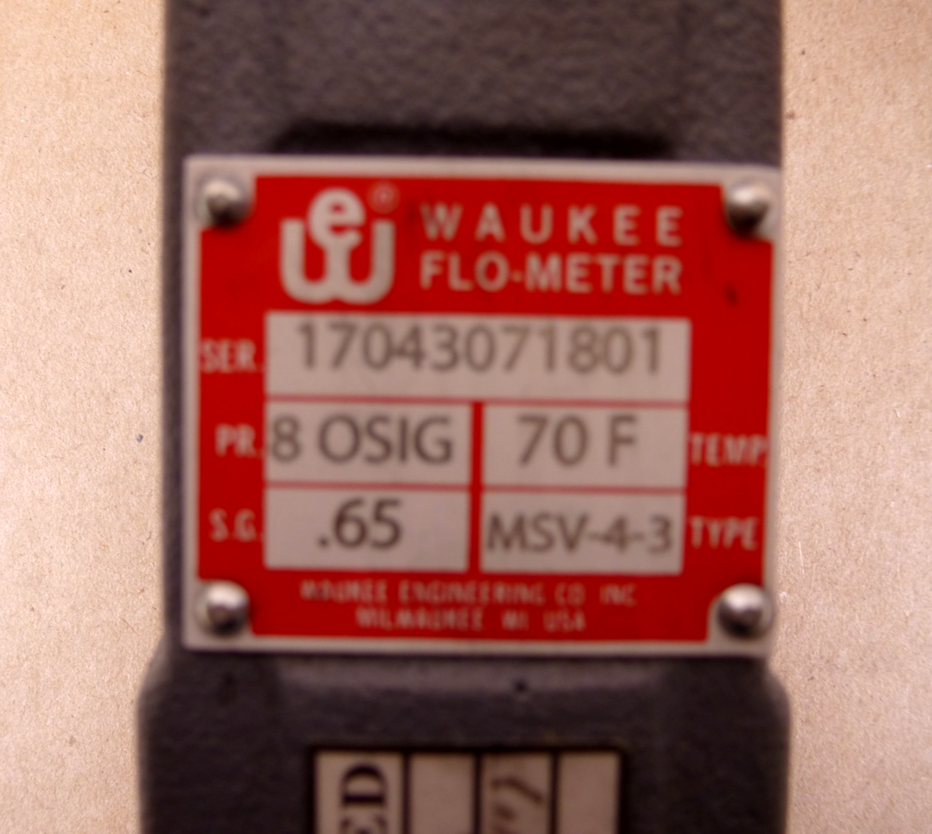 MSV-4-3 Waukee Natural Gas Flo-Meter 0-75 CFH, 8 Osig, 70 Deg F., .65 S.G. | Industrial MRO Replacement Parts, Manufacturing Machine Parts &amp; Components, Heavy Equipment Parts Supplier
