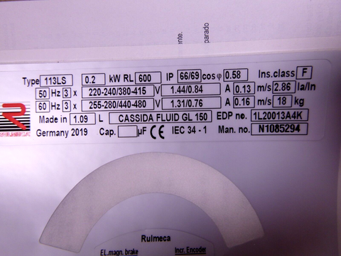 Rulmeca Motorized Pulley 113LS, 0.2 Kw, 600 RL, 3 Phase, 240-480 Volt Germany