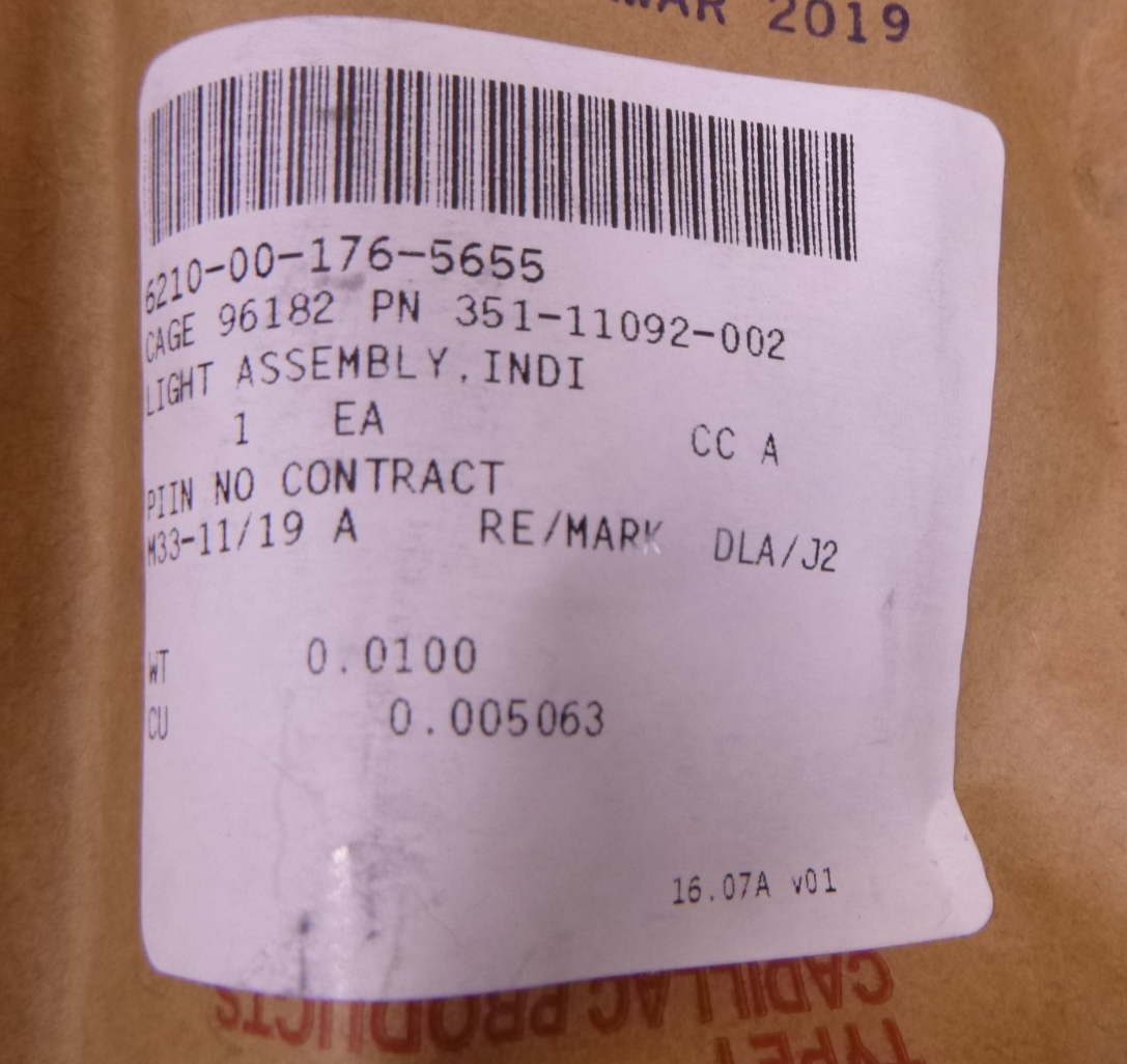 Eaton 351-11092-002 Indicator Light Assembly , 6210-00-176-5655