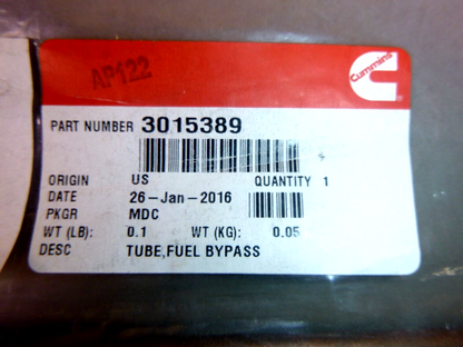 Genuine OEM Cummins Fuel Drain Bypass Tube 3015389 | Replacement Truck Parts, Trailer Accessories, Automobile Supplies, Car Parts &amp; Accessories