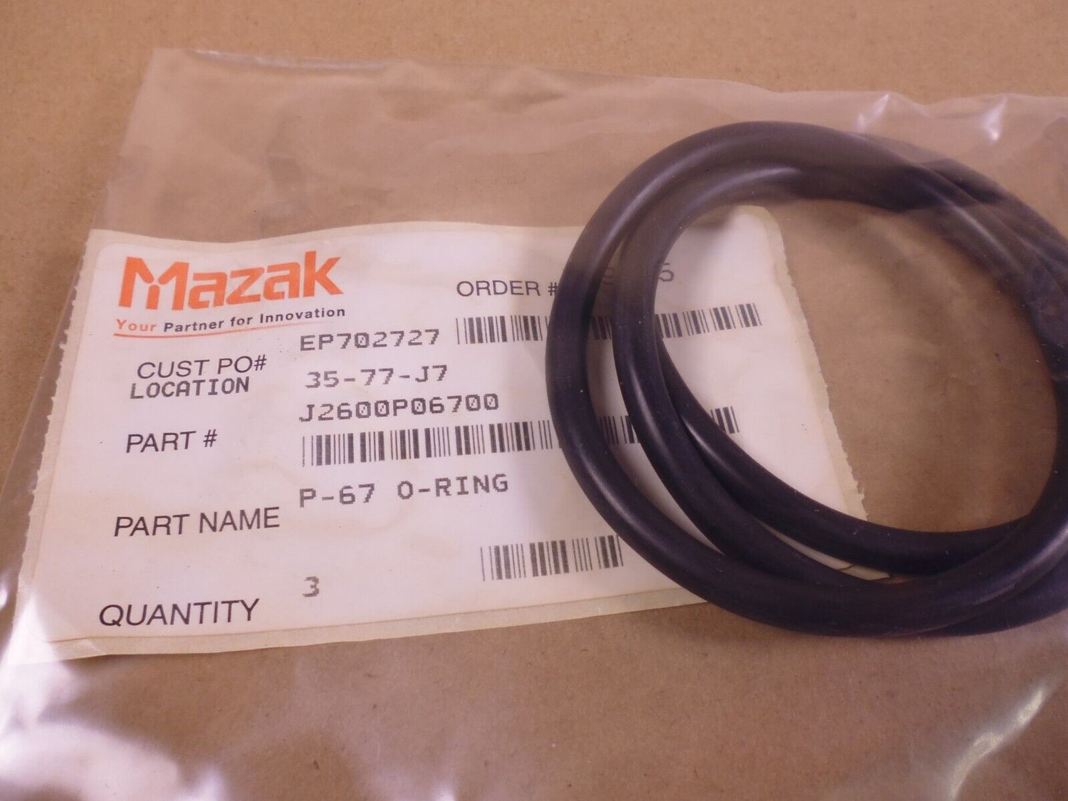 (3 PACK) OEM MAZAK J2600P06700 O-Ring P-67 | Industrial MRO Replacement Parts, Manufacturing Machine Parts &amp; Components, Heavy Equipment Parts Supplier
