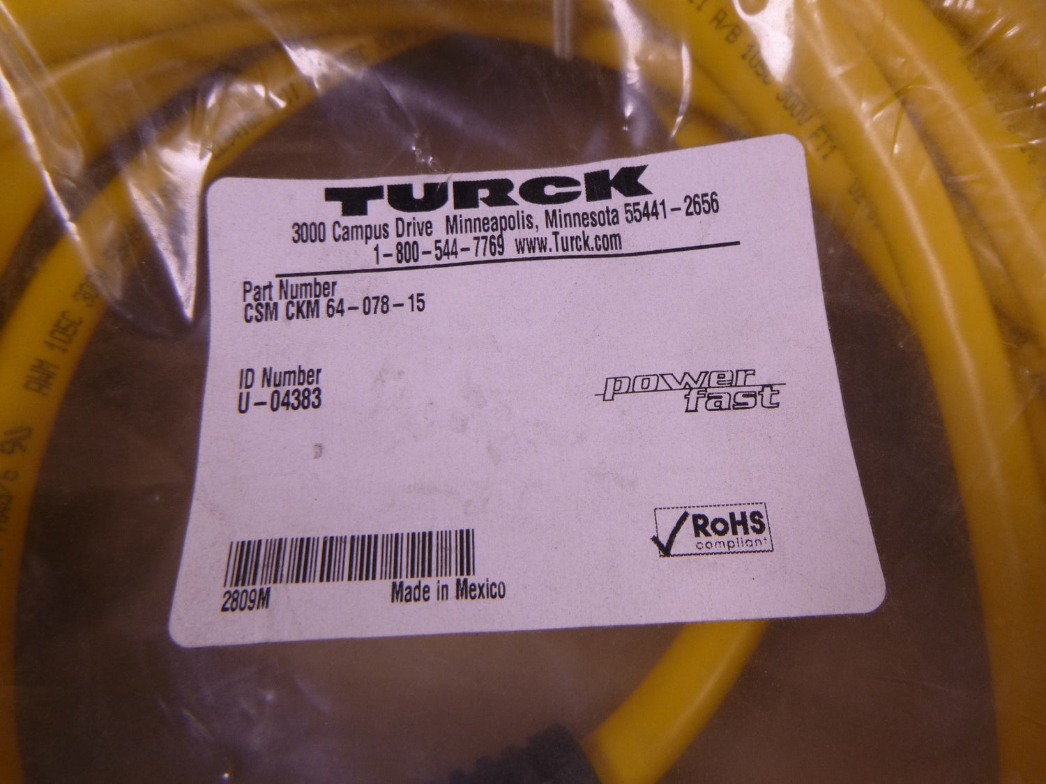 TURCK CSM CKM 64-078-15, POWERFAST DOUBLE-ENDED CORDSET 6-PIN , U-04383 | Electrical MRO Replacement Parts &amp; Components and Commercial Electrical Supplies Company