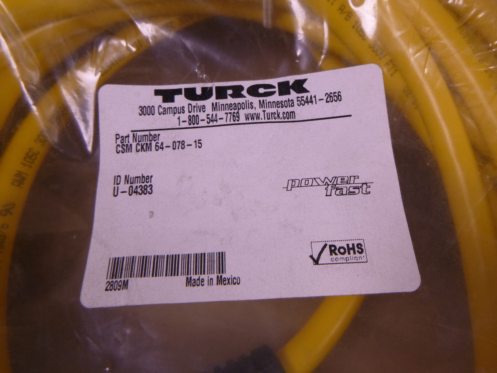 TURCK CSM CKM 64-078-15, POWERFAST DOUBLE-ENDED CORDSET 6-PIN , U-04383 | Electrical MRO Replacement Parts &amp; Components and Commercial Electrical Supplies Company