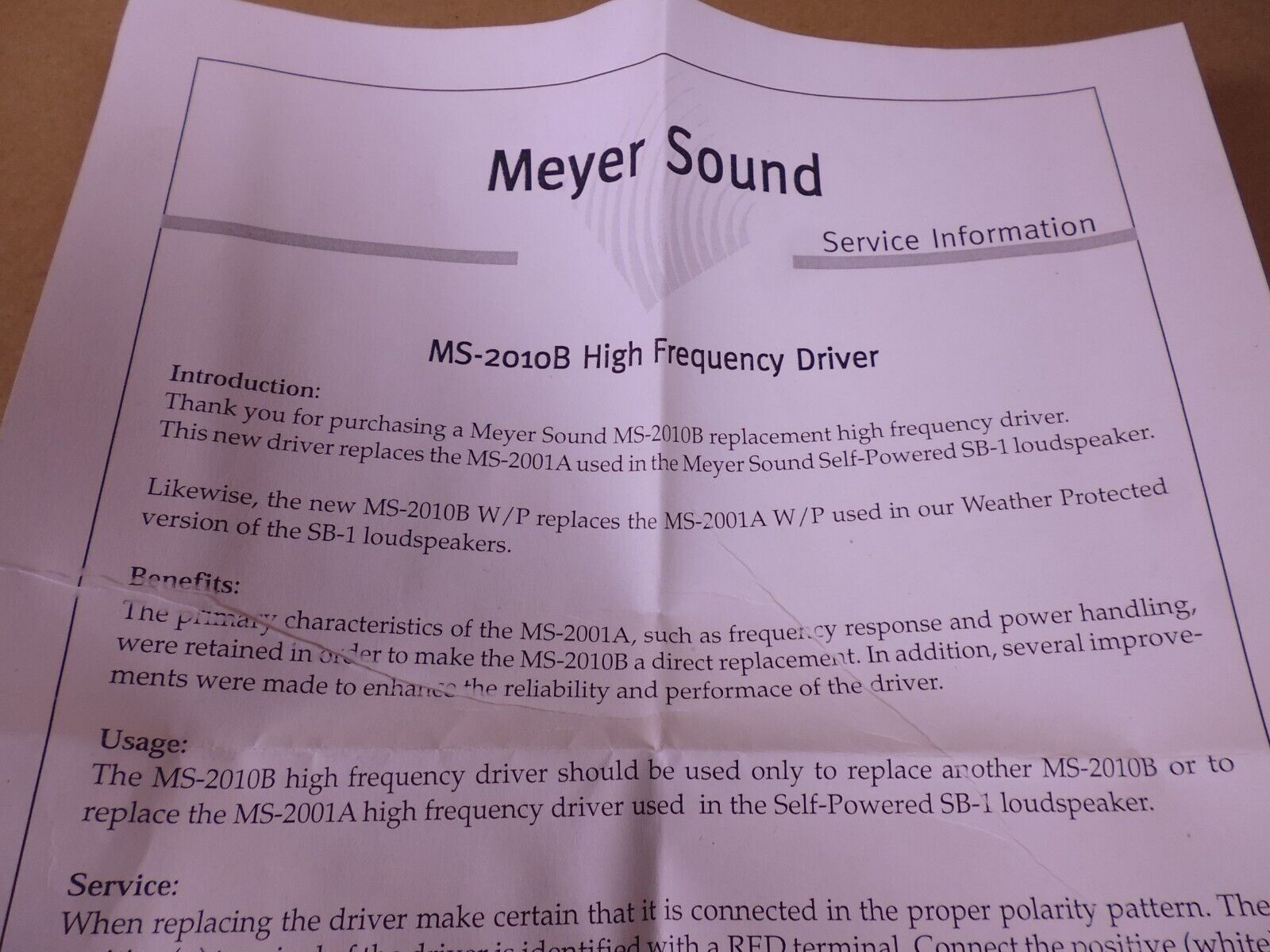 Meyer Sound MS-2010B High-Frequency Driver For SB-1 Beam , 40.071.254.01 | Electrical MRO Replacement Parts &amp; Components and Commercial Electrical Supplies Company