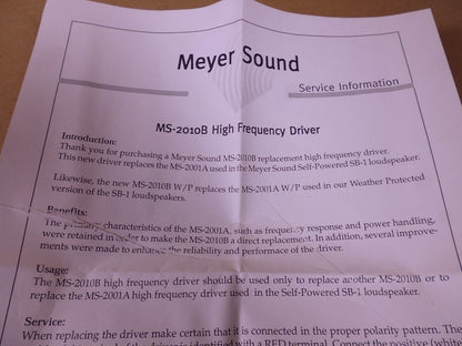 Meyer Sound MS-2010B High-Frequency Driver For SB-1 Beam , 40.071.254.01 | Electrical MRO Replacement Parts &amp; Components and Commercial Electrical Supplies Company