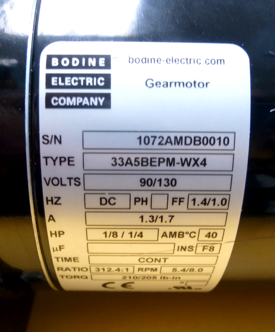 Bodine Parallel Shaft DC Gearmotor 1072, 1/4 Hp, 8 Rpm, 205 Lb-in., 33A5BEPM-WX4 | Industrial Electric Motors, Pumps &amp; Parts