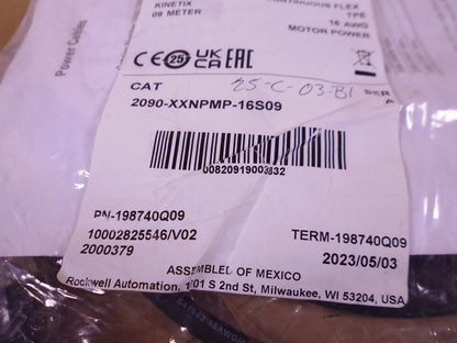Allen-Bradley 2090-XXNPMP-16S09 Motor Power Cable Kinetix 9m 198740Q09 SER A | Electrical MRO Replacement Parts &amp; Components and Commercial Electrical Supplies Company