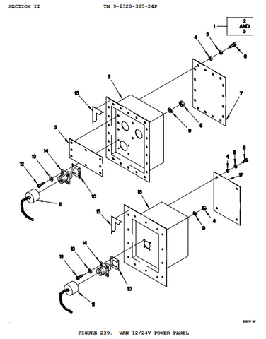 TACOM 12421656 Electrical Box Entry Flange 12/24V Power Panel For LMTV M1079 Van | Genuine FMTV Replacement Parts, LMTV Parts For Sale and Military Surplus Medium Tactical Vehicle Parts & Components
