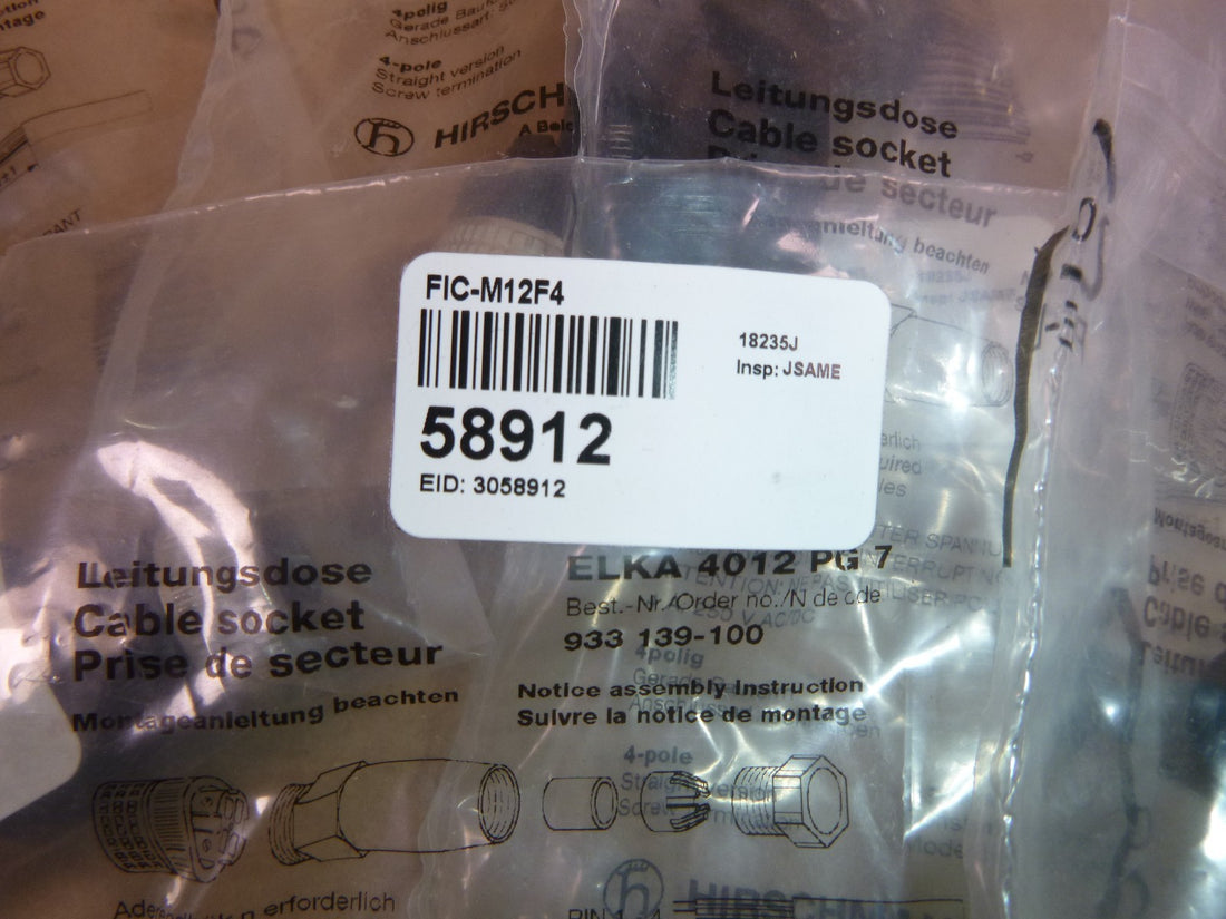 FIC-M12F4 Circular M12 Field Wireable Socket Connector 4 Position 58912 (8 Pcs)