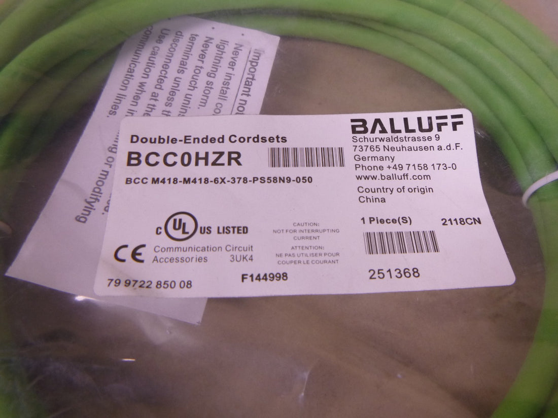 BCC0HZR Balluff Ethernet Double Ended Corset M12 BCC M418-M418-6X-378-PS58N9-050 | Electrical MRO Replacement Parts &amp; Components and Commercial Electrical Supplies Company