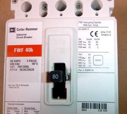 FWF3080LM08 Eaton CH Fixed Thermal, Fixed Magnetic Trip Circuit Breaker 80A 40kA | Electrical MRO Replacement Parts &amp; Components and Commercial Electrical Supplies Company