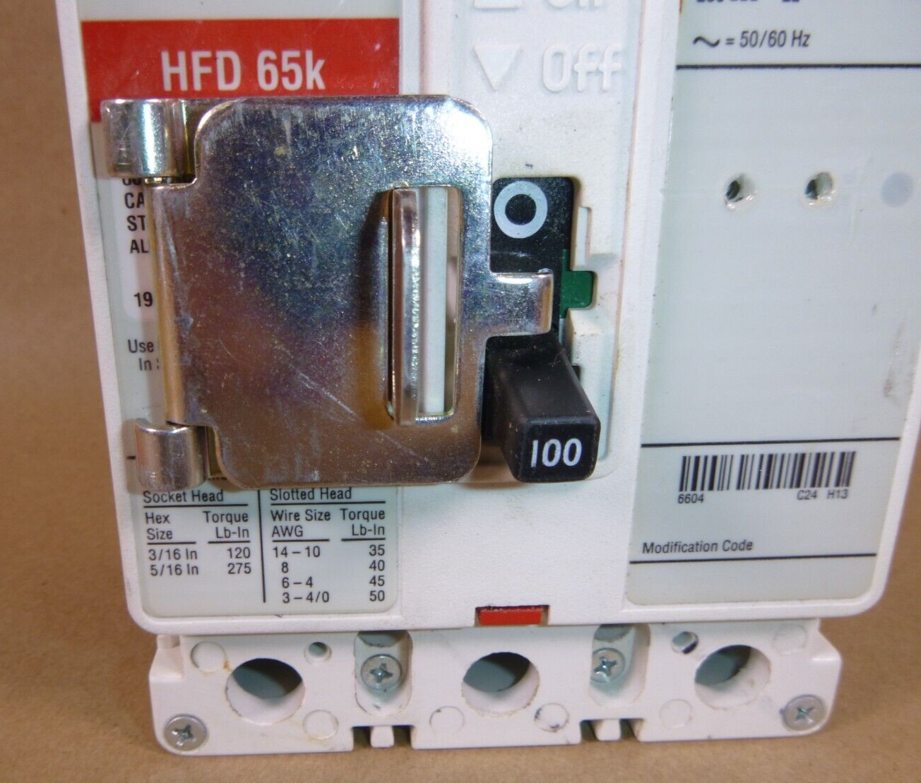 Eaton HFD3100 100 Amps 3-Pole 600 VAC 250 VDC Circuit Breaker W/ Padlock latch | Electrical MRO Replacement Parts &amp; Components and Commercial Electrical Supplies Company