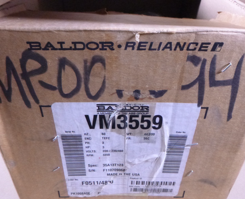 VM3559 Baldor Motor 3HP, 3450RPM, 3PH, 60HZ, 56C, 208-230/460V