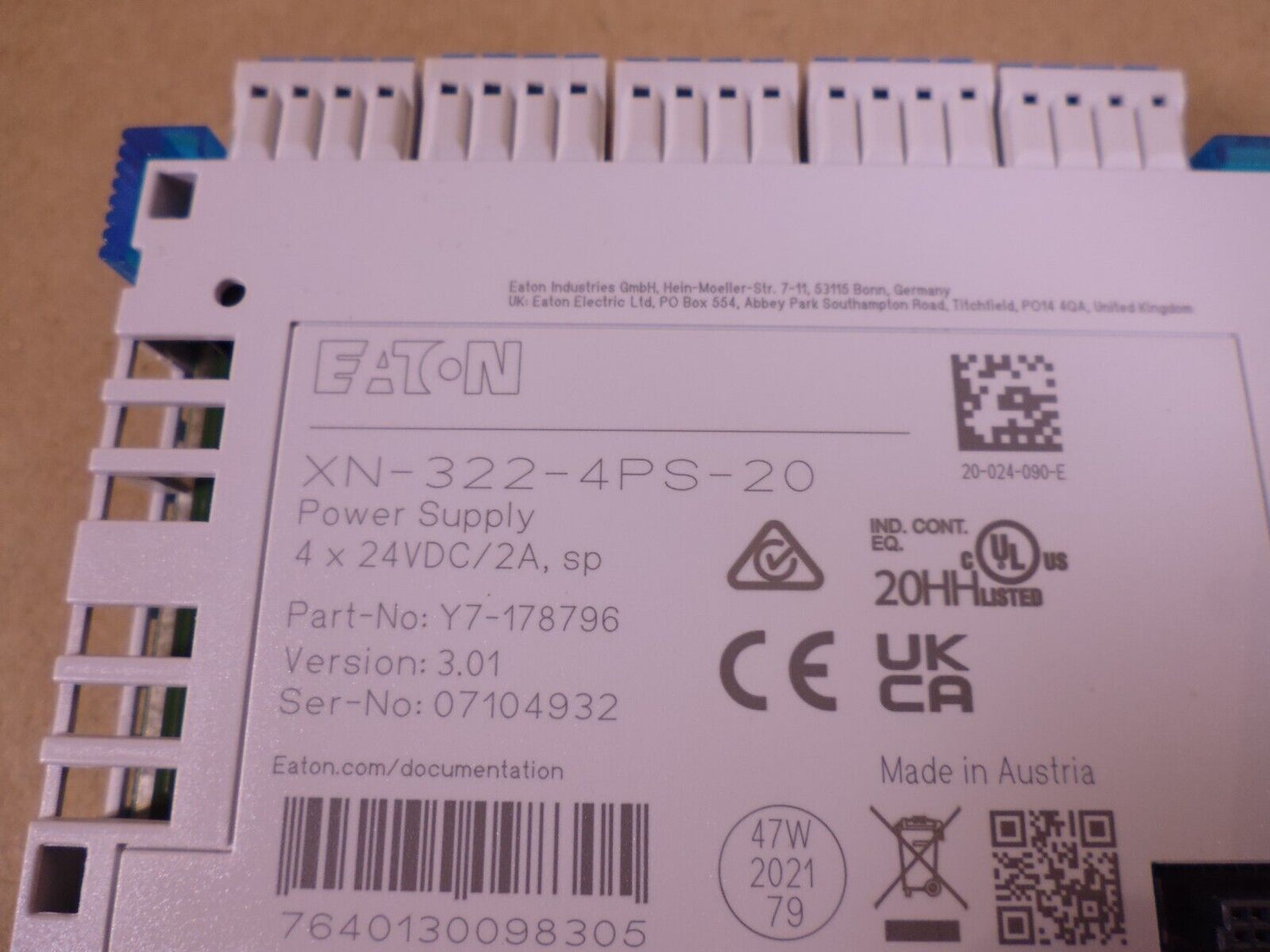 Eaton XN-322-4PS-20 Power Supply XN300 , Y7-178798 , 4 x 24VDC/2A , V3.01 | Electrical MRO Replacement Parts &amp; Components and Commercial Electrical Supplies Company