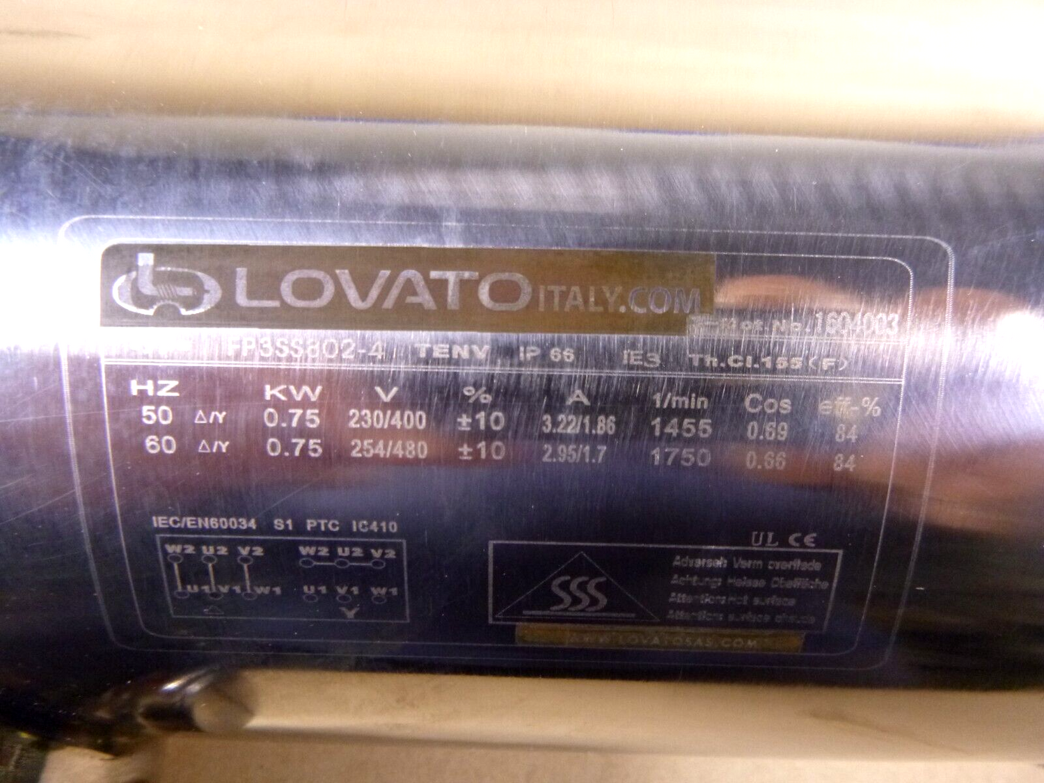 Lovato FP3SS, 3/4 KW Food Grade Stainless Steel Motor IEC 80B14 Frame 1750 Rpm | Industrial Electric Motors, Pumps &amp; Parts
