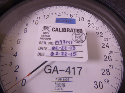 ASHCROFT Test Pressure Gauge GA-417, .1 psi subd , 0 to 30 psi, 45-1082PS
