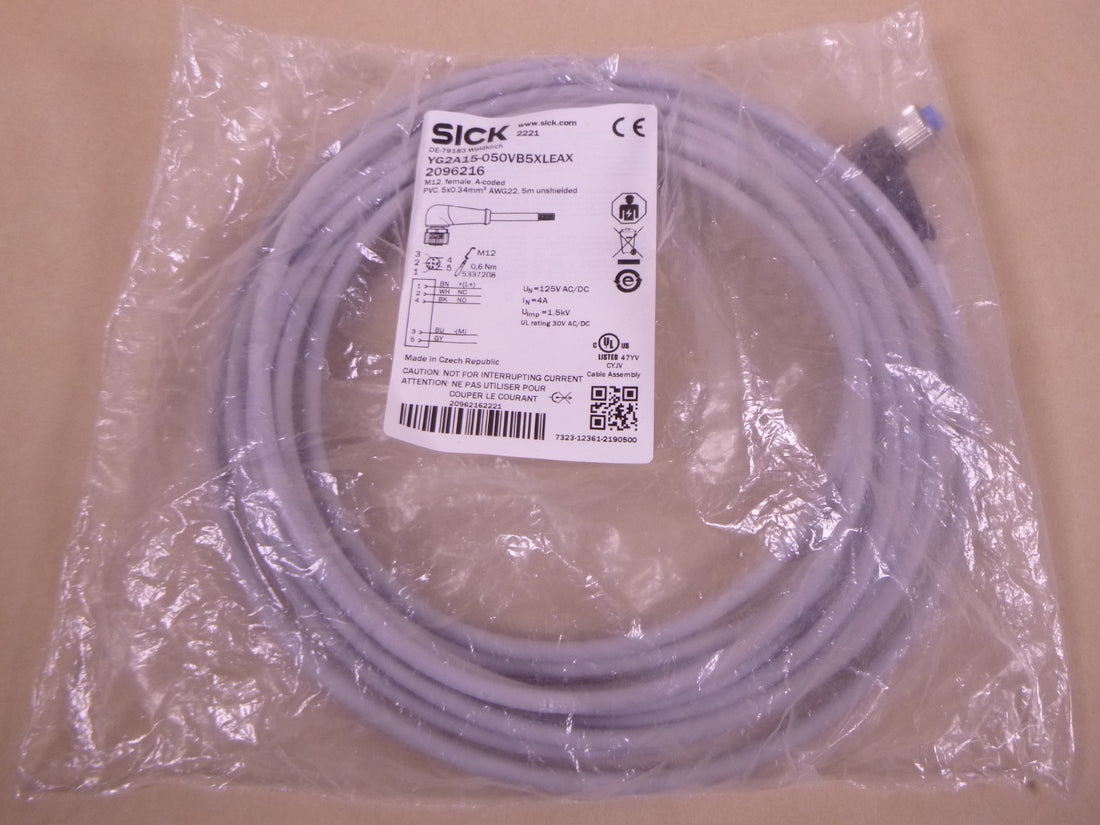 Sick YG2A15-050VB5XLEAX Sensor Actuator Cable 5m Angled M12 Female Leads 2096216