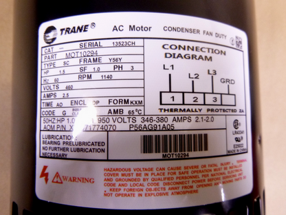 MOT10294 Trane Condenser Fan Motor 460V 3 Phase Motor - 1.5HP, 1140RPM, 56Frame | Industrial Electric Motors, Pumps &amp; Parts