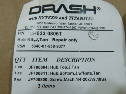 HDT Drash J-Shelter J Hub Field Repair Kit SH533-0805T, 5340-01-558-9377 (4 Pc) | Industrial MRO Replacement Parts, Manufacturing Machine Parts &amp; Components, Heavy Equipment Parts Supplier