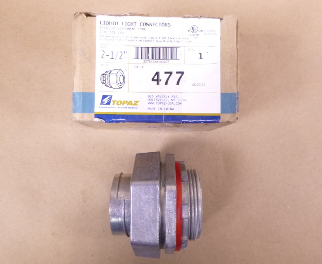 Topaz 477 Straight Liquidtight Conduit Connector, Die Cast Zinc, 2-1/2" | Industrial Replacement Nuts &amp; Bolts Distributor and Machinery Screws &amp; Fasteners Supply