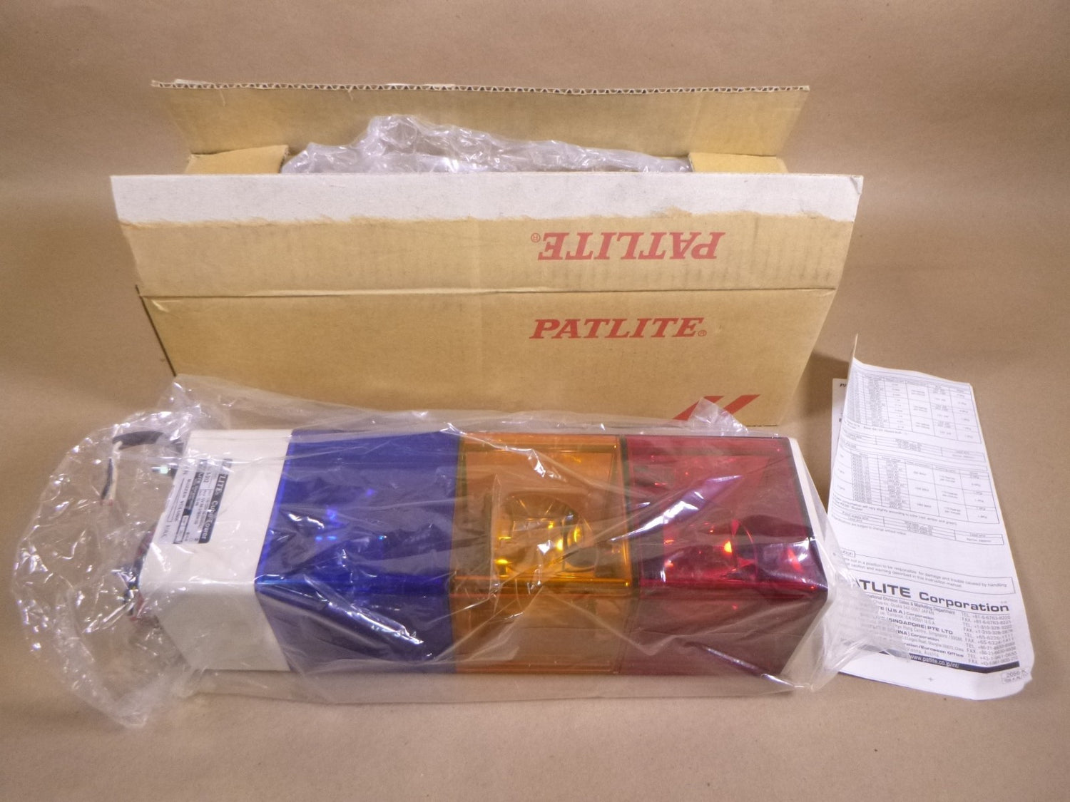 Patlite KJB-312 Signal Cube Tower 110-120V 15.4W , KJB-312-RYB+EVA01 | Electrical MRO Replacement Parts &amp; Components and Commercial Electrical Supplies Company