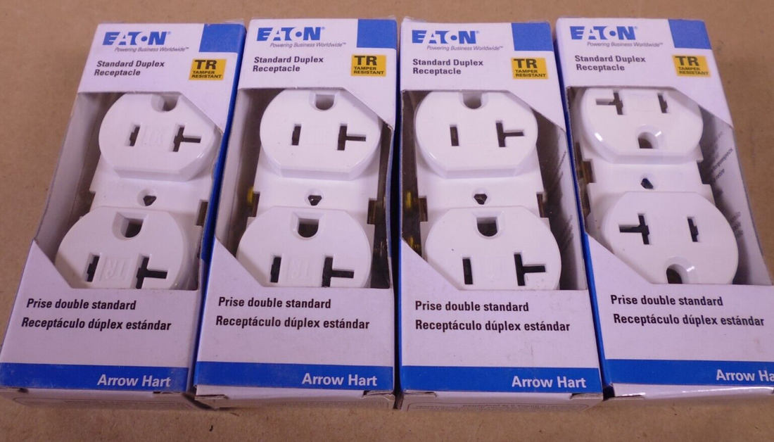 (4 Pack) Eaton Arrow Hart Standard Duplex Receptacle 20A TRCR20W-BX-LW | Electrical MRO Replacement Parts &amp; Components and Commercial Electrical Supplies Company