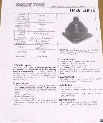 4x Shock Tech FM26-S01M Electronics Vibration & Control Mount - Humvee Tested | Genuine HMMWV Replacement Parts and Military Surplus Humvee Parts & Accessories