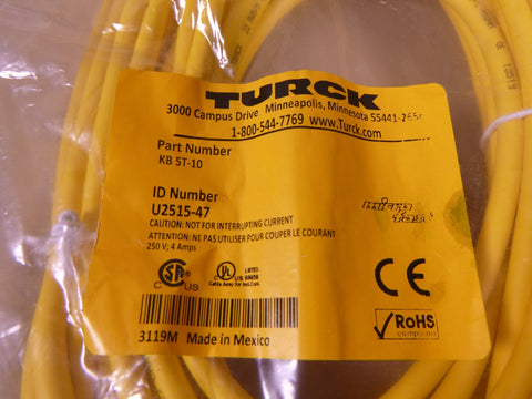 TURCK KB 5T-10 Micro Fast 1/2" Female Cordset Cable 5-Wire 10M , U2515-47 | Electrical MRO Replacement Parts & Components and Commercial Electrical Supplies Company