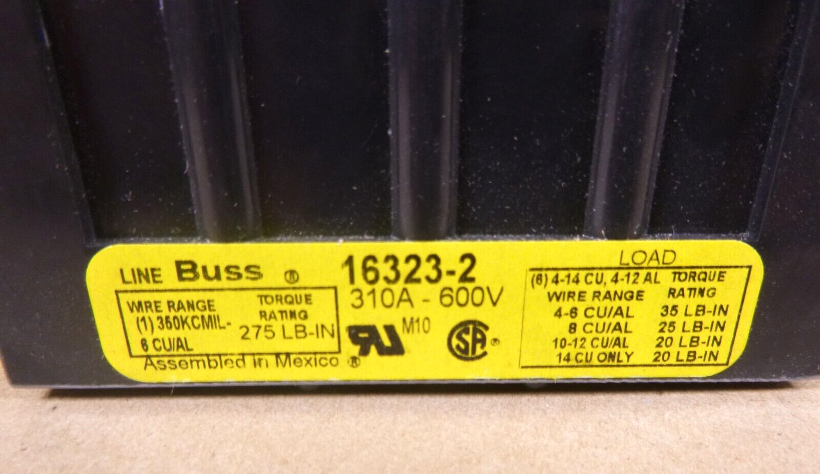New Bussmann 16323-2 Power Distribution Block 310 Amp 600 Volt 2 Pole to 6 Pole | Electrical MRO Replacement Parts &amp; Components and Commercial Electrical Supplies Company