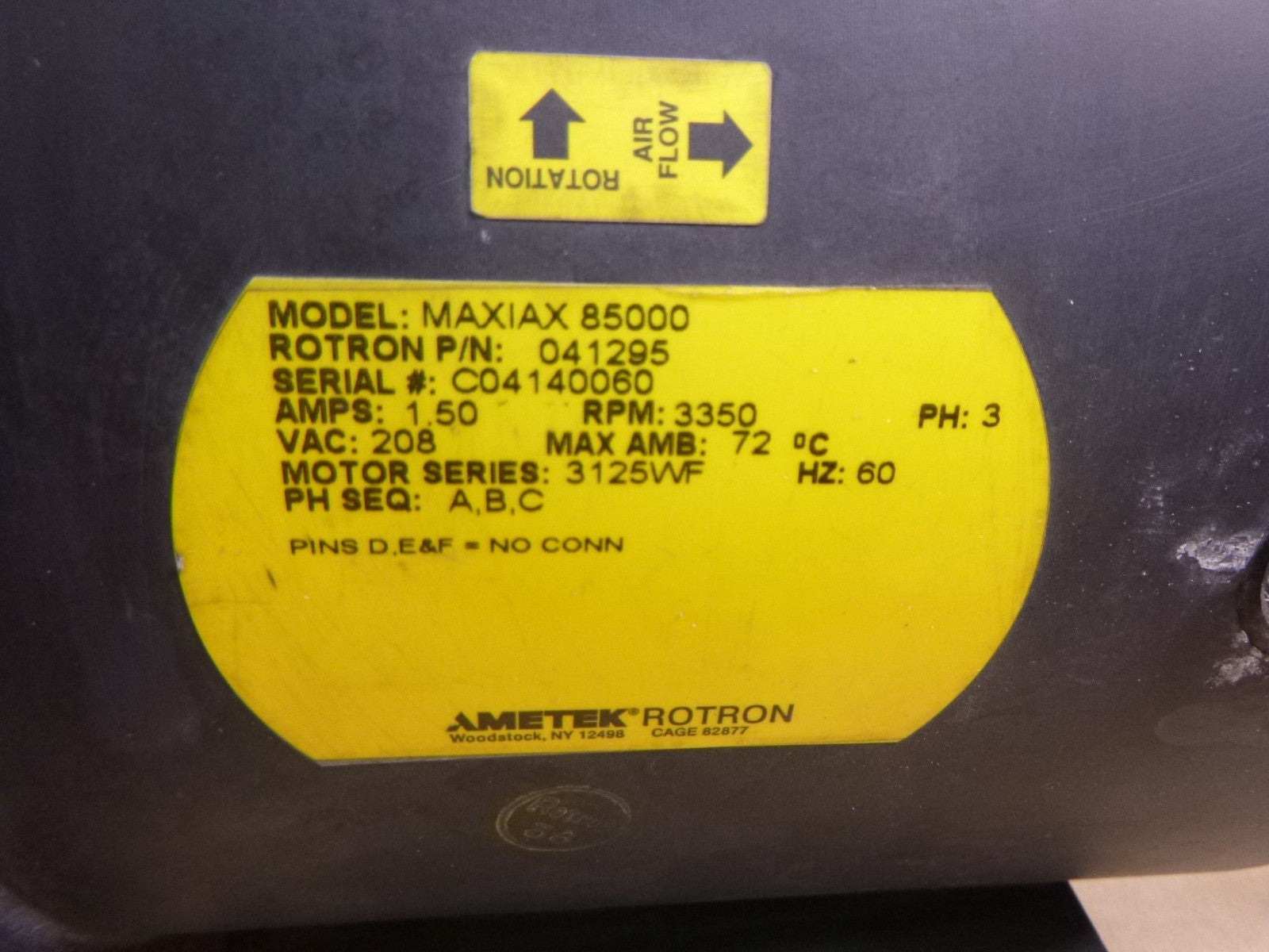 Ametek MAXIAX 85000 Rotron 041295 Vaneaxial Fan 3350 RPM , 4140-01-569-6113