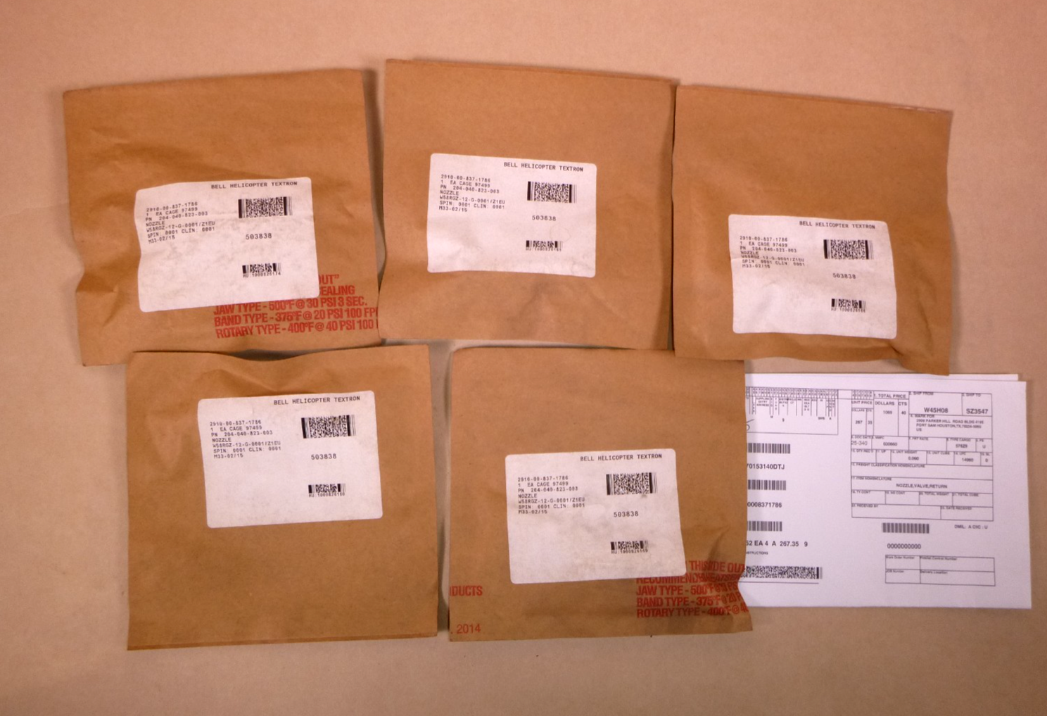 USGI Return Nozzle Valve 204-040-823-3, 2910-00-837-1786 (Lot of 5 Pcs)