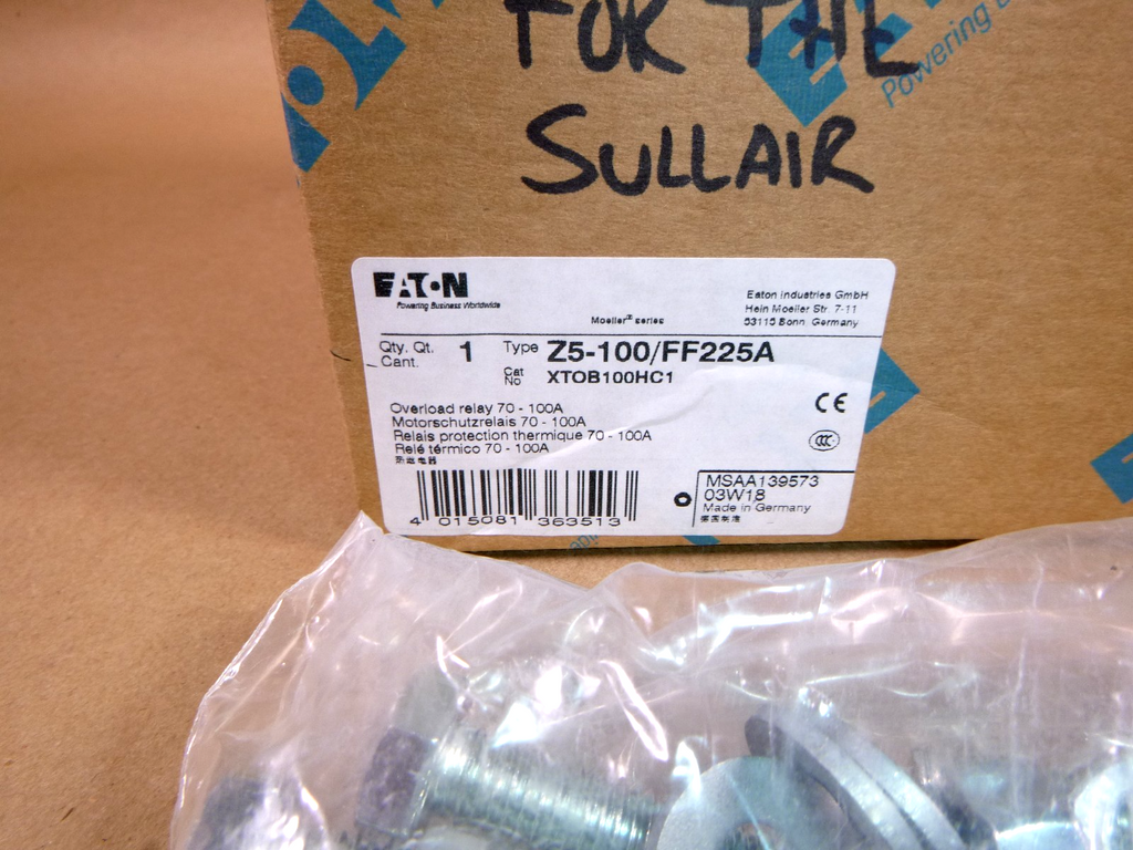 Z5-250/FF225A Eaton Overload Relay 200 - 250 Amp, 1 N/O, 1 N/C, 139573 | Electrical MRO Replacement Parts & Components and Commercial Electrical Supplies Company