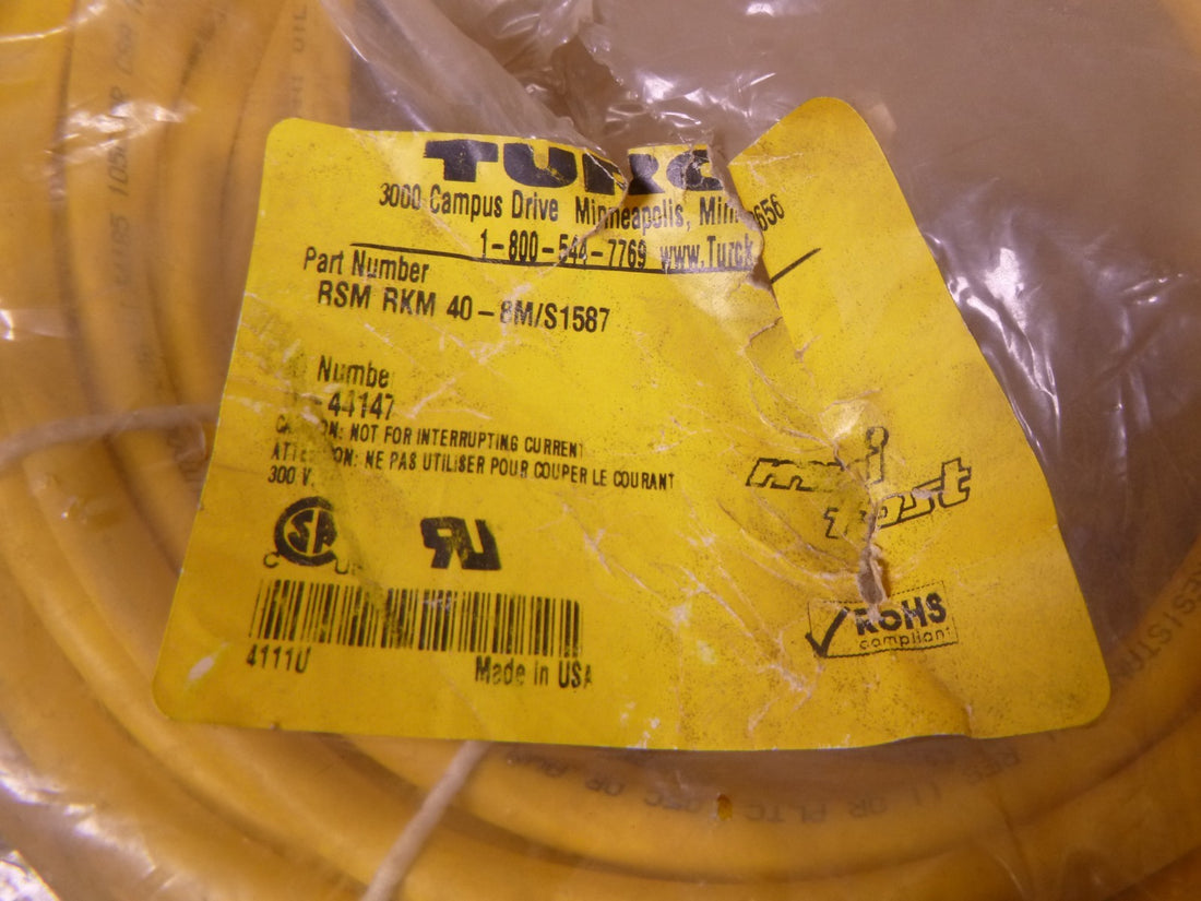 TURCK RSM RKM 40-8M/S1587 4-PIN CORDSET CABLE 8M Mini Fast , U-44147 | Electrical MRO Replacement Parts &amp; Components and Commercial Electrical Supplies Company