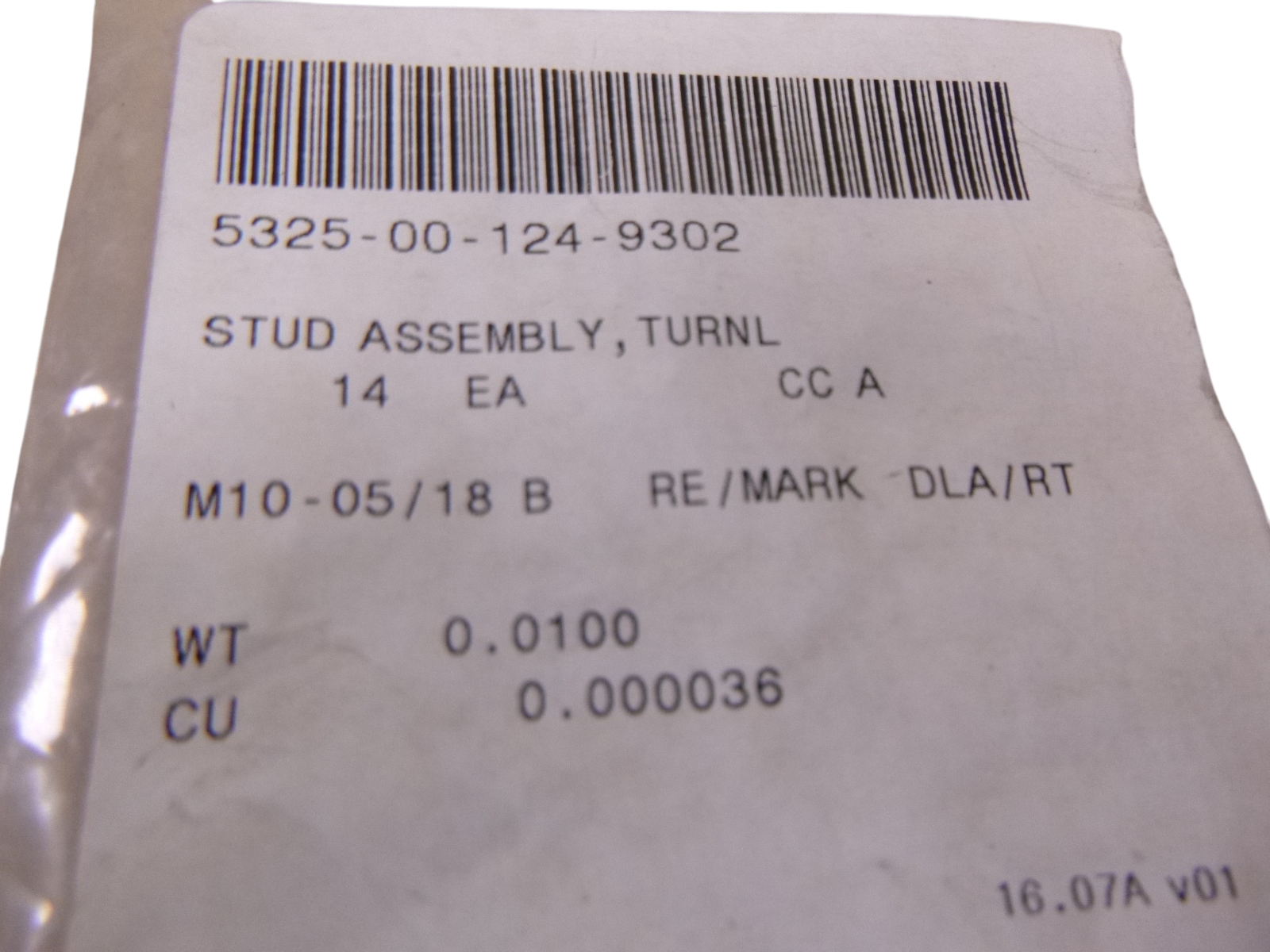 (14x) 40S45-5 Turnlock Fastener Stud Assembly , 5325-00-124-9302