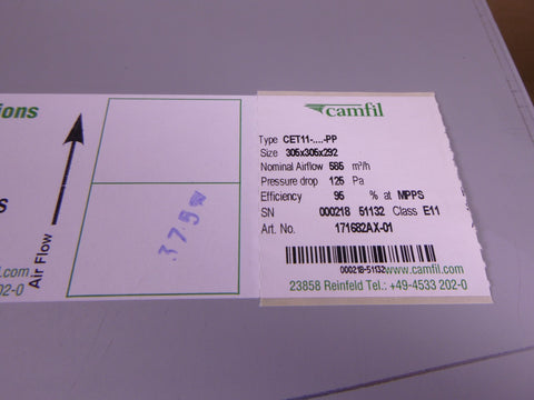 Camfil CET11 305x305x292 Clean Air Solutions Absolute CE Filter 125Pa 585m3/h