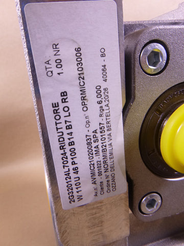 Bonfiglioli W 110 U 46 P100 B14 B7 Worm Gear Gearbox 2G320124L7024 1.00NR