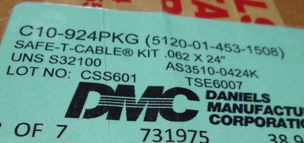 DMC Daniels C10-924 Safe-T-Cable .062" x 24" 321 S/S Cables &amp; Ferrules (50 PCS) | Industrial MRO Tools and Replacement Industrial Equipment Components