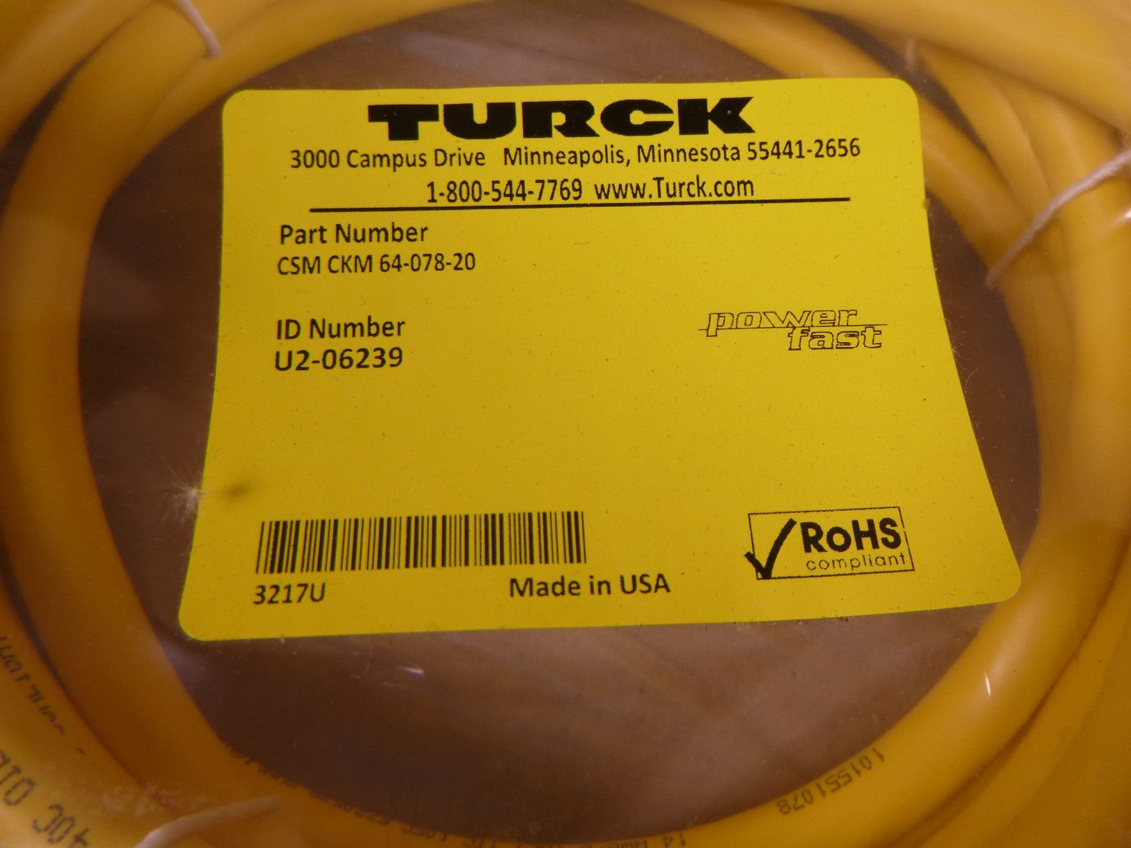 TURCK CSM CKM 64-078-20, POWERFAST DOUBLE-ENDED CORDSET 6-PIN , U2-06239 | Electrical MRO Replacement Parts &amp; Components and Commercial Electrical Supplies Company