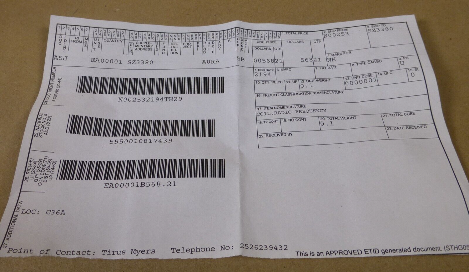 Norden Systmes 154475 Radio Frequency Coil AN/BPS-15/16 , 5950-01-081-7439 | Electrical MRO Replacement Parts &amp; Components and Commercial Electrical Supplies Company