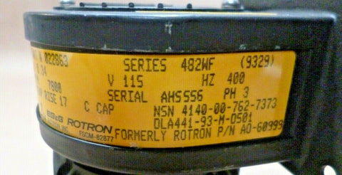 EG & G ROTRON 022863 DUPLEX CENTRIFUGAL BLOWER 7800 RPM 400Hz 4140-00-762-7373 